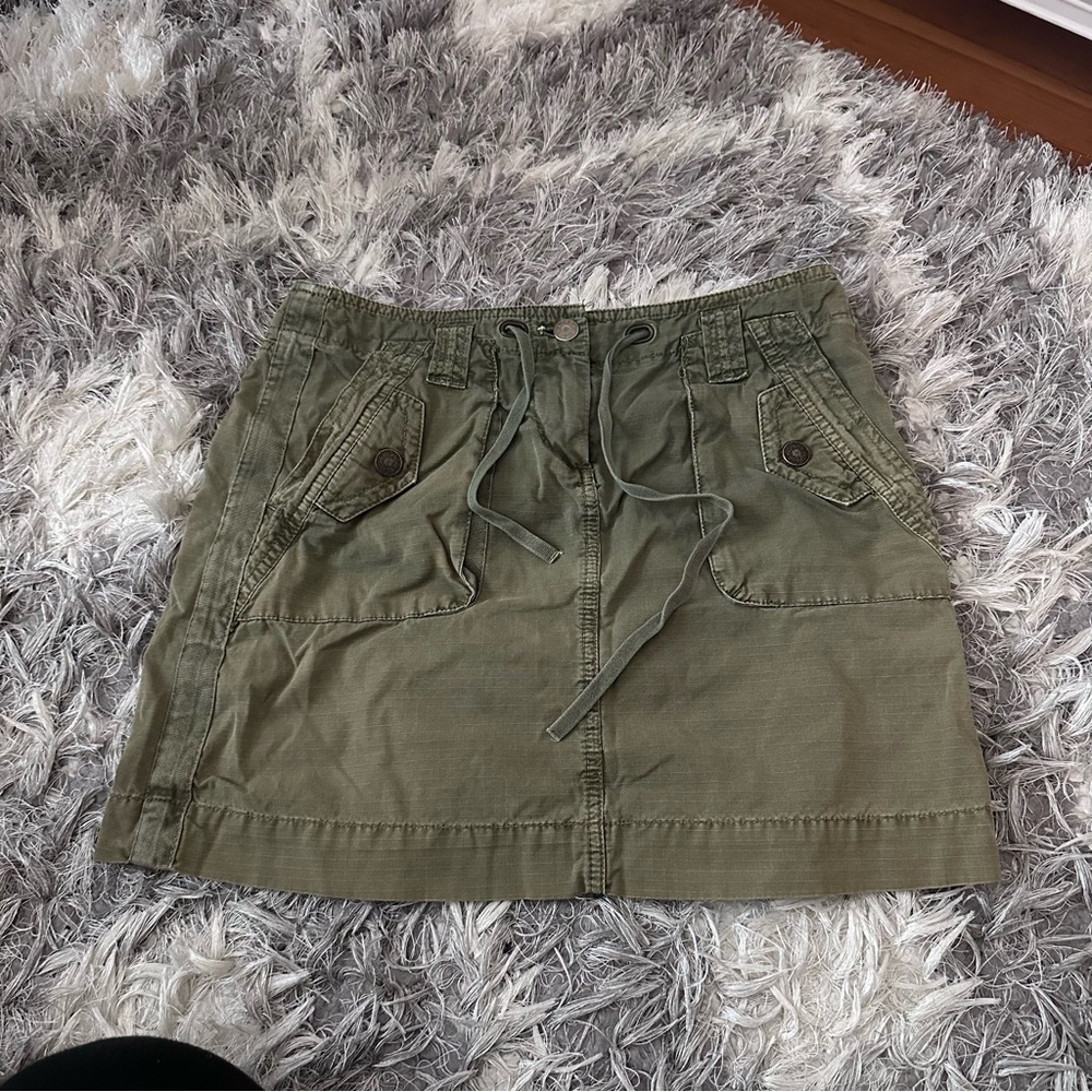Olive Green Mini Skirt with Pockets